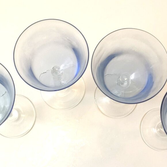 VINTAGE Set of 4 Aqua Blue Wine Goblets w/ Clear Corkscrew Twisted Stem | 1960s - Picture 3 of 8